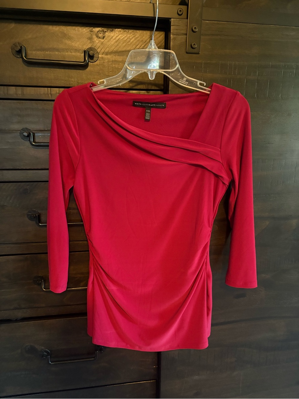 White House Black Market Draped Neck Berry colored  Top with side ruching